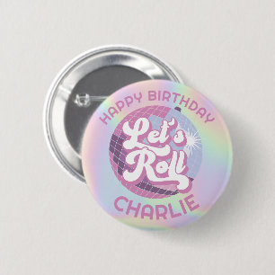 Roligt Retro Roller Skating Girls Birthday Favorit Knapp