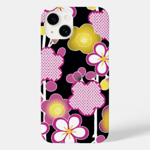 Roligt Retro Rosa och Gula Blommor Blommönster