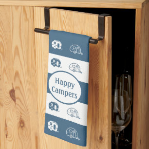 Roligt Retro RV Lycklig Campers in Blue and White Kökshandduk