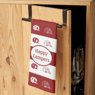 Roligt Retro RV Lycklig Campers in Deep Red and Wh Kökshandduk