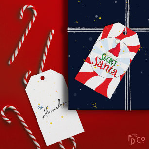 Roligt Retro Secret Santa Peppermint Candy Swirl Presentetikett