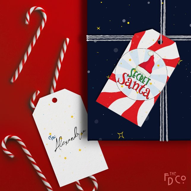 Roligt Retro Secret Santa Peppermint Candy Swirl Presentetikett (Skapare uppladdad)