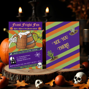 Roligt Retro Skeleton & Zombie Cheers Halloween fe Inbjudningar