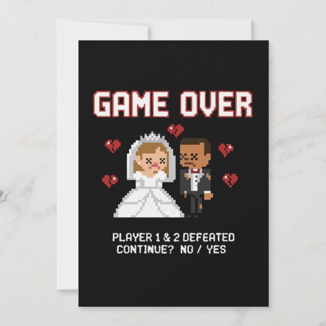 Roligt Retro-spelbröllop "Game Over" Pixel Art (Baksida)