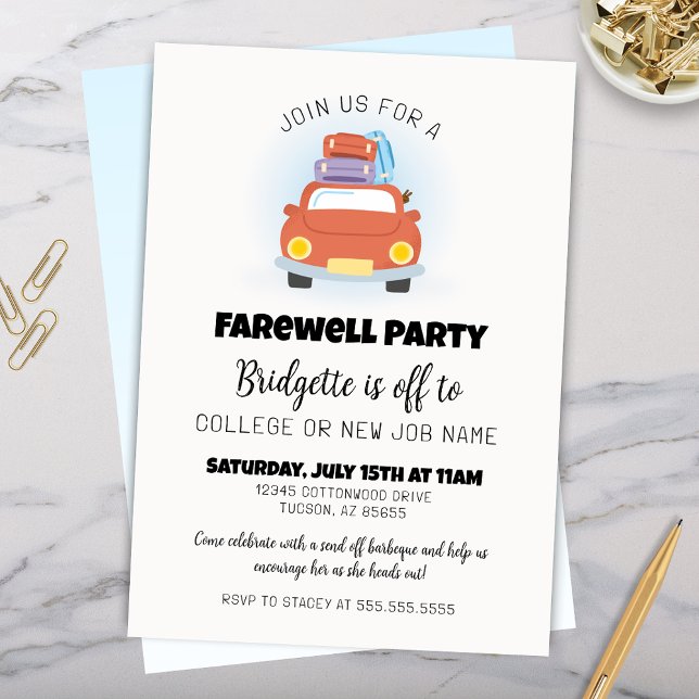 Roligt Retro Studenten - skicka av Farwell Inbjudningar (Fun Farewell Party Invitation for Graduation Retirement New Job Promotion or any Goodbye Party )