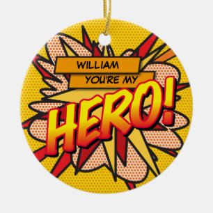 Roligt Retro Tecknad Bok Du är min HERO Julgransprydnad Keramik