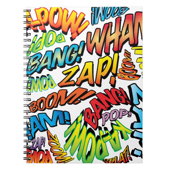 Roligt Retro Tecknad Bok Pop Art Ljud Anteckningsbok Med Spiral (Framsidan)