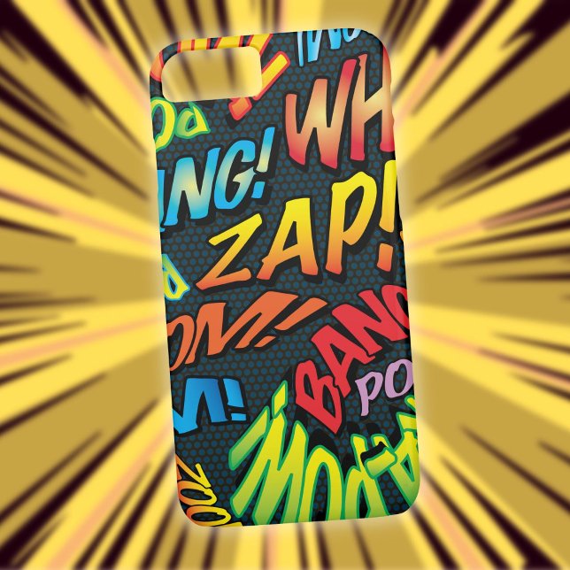 Roligt Retro Tecknad Bok Pop Art Ljud Case-Mate iPhone Skal (Fun Retro Comic Book Pop Art Sounds Case-Mate iPhone Case)