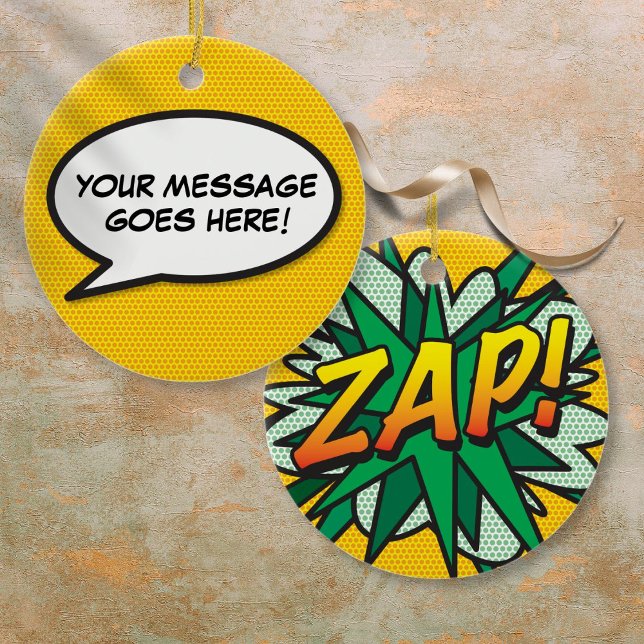 Roligt Retro Tecknad Bok Tal Bubble Message Julgransprydnad Keramik (Fun Retro Comic Book Speech Bubble Message Ceramic Ornament)