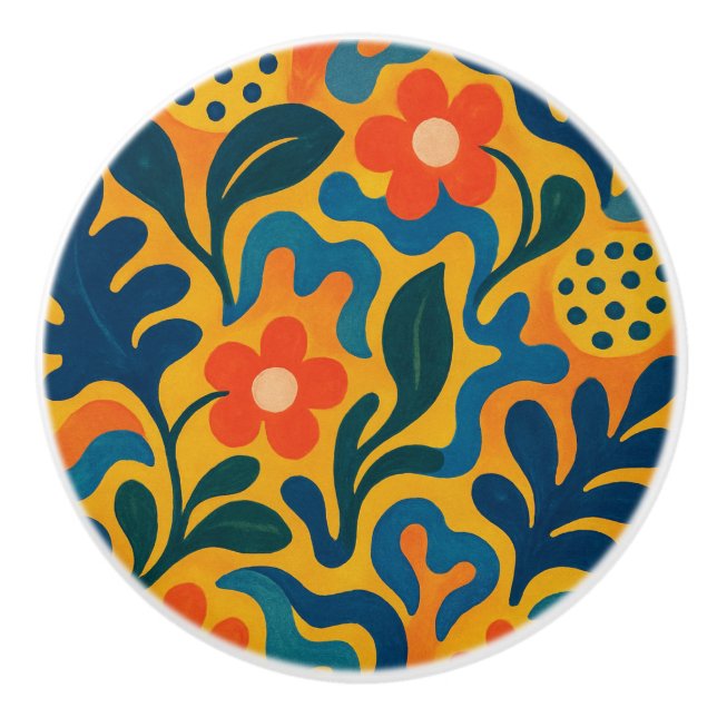Roligt Retro Trädgårds Collage Mönster Motiv Knopp (Framsidan)