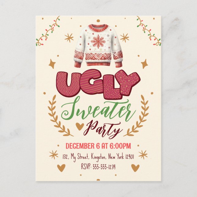 Roligt Retro Ugly God jul Party Inbjudan Vykort (Framsida)