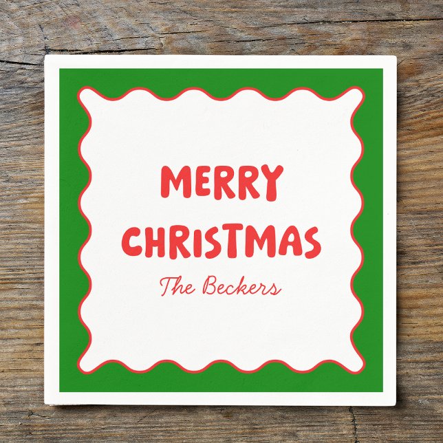 Roligt Retro Vågigt Red and Grönt Anpassningsbar C Pappersservett (Skapare uppladdad)