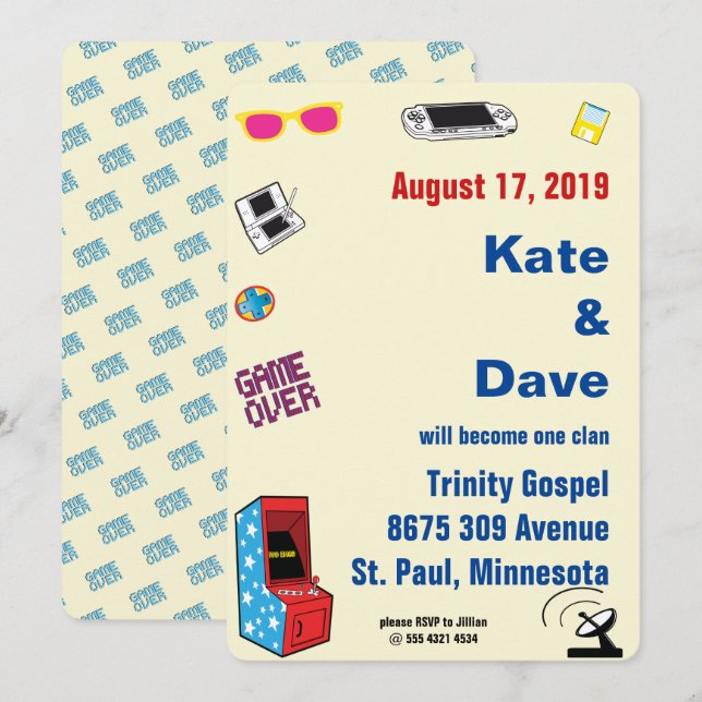 Roligt Retro Video Gamer 🎮 Bröllop Inbjudningar (Fram/baksida)