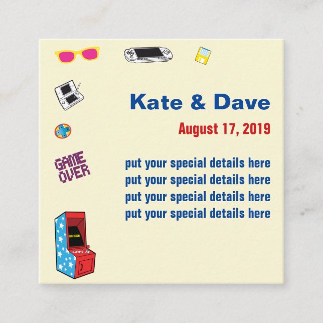 Roligt Retro Video Gamer 🎮 Bröllop Tilläggskort (Framsida)