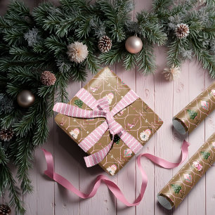 Roligt Retro Vintage jul Rosa Ribbon Watercolor Presentpapper