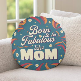 Roligt Retro Vintage Psychedelic Mamma Quote Typog Rund Kudde