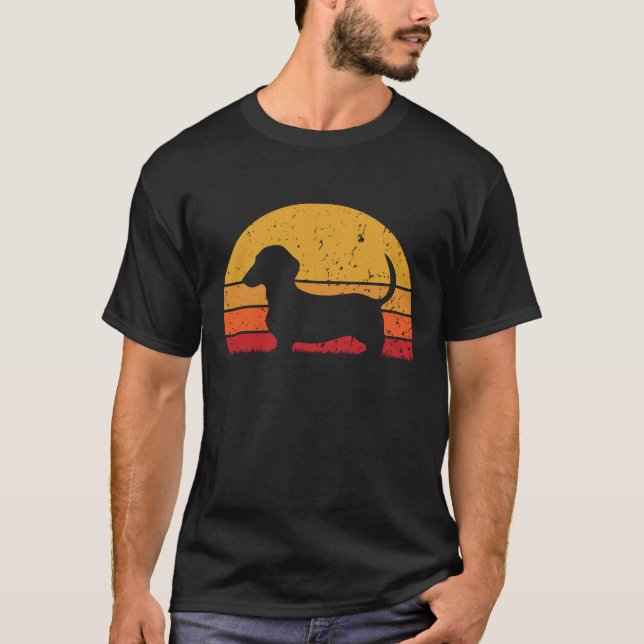 Roligt Retro Vintage Sunset Dachshund T Shirt (Framsida)