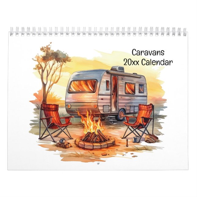 Roligt Retro Watercolor Stil Caravans Kalender (Omslag)