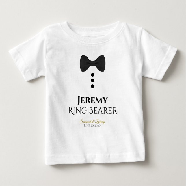 Roligt Ring Bearer Black Tie Bröllop Småbarn T-shi T Shirt (Framsida)