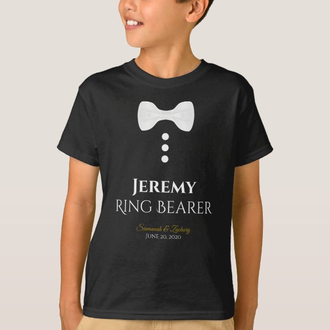 Roligt Ring Bearer White Tie Bröllop T-shirt (Framsida)