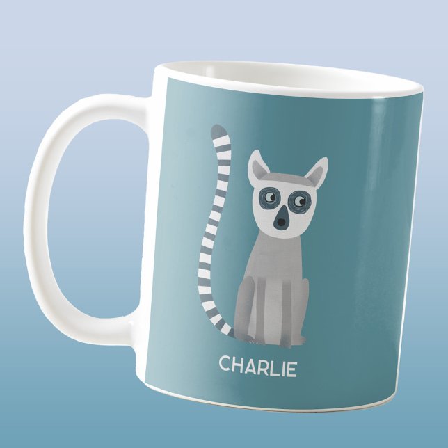 Roligt Ring Tailur Lemur Personlig Namn Kaffemugg (Fun Ring Tailed Lemur personalized custom name coffee mug)