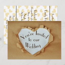 Roligt Rippat Brun Papprare Bag Heart Bröllop Inbjudningar