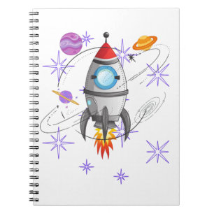 Roligt Rocket Frakt Space Stars Planets Anteckningsbok