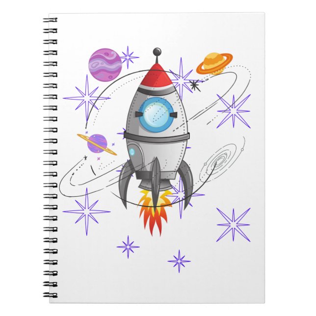 Roligt Rocket Frakt Space Stars Planets Anteckningsbok (Framsidan)