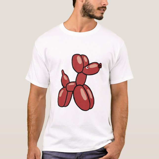 Roligt, röd ballong hund design t shirt (Framsida)