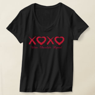 Roligt röd bedrövad XOXO kärlek kysser choklad vin T Shirt