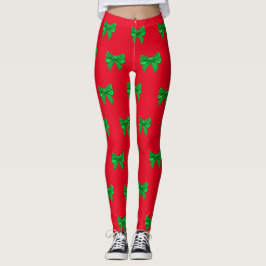 Roligt Röd och Grönt Bow Julbalger Leggings
