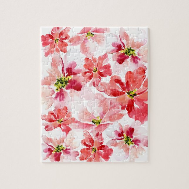 Roligt röd och rosa vattenfärgblomma pussel (Vertikal)