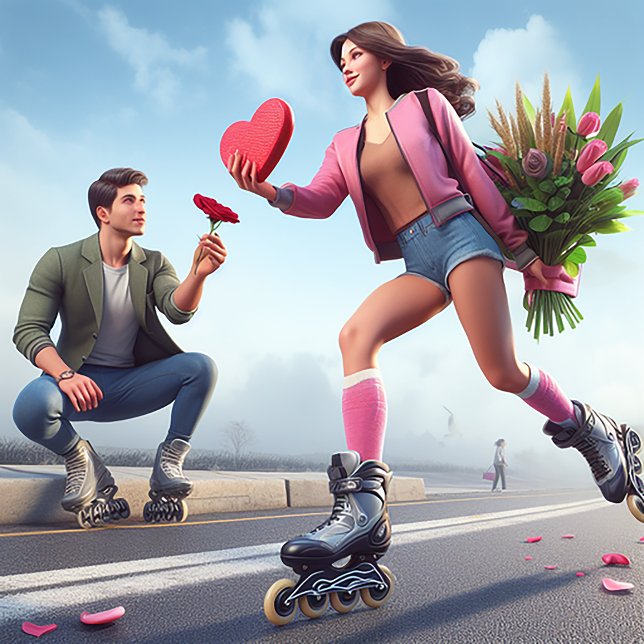 Roligt Rollerblading Valentine for Him Julkort (Skapare uppladdad)