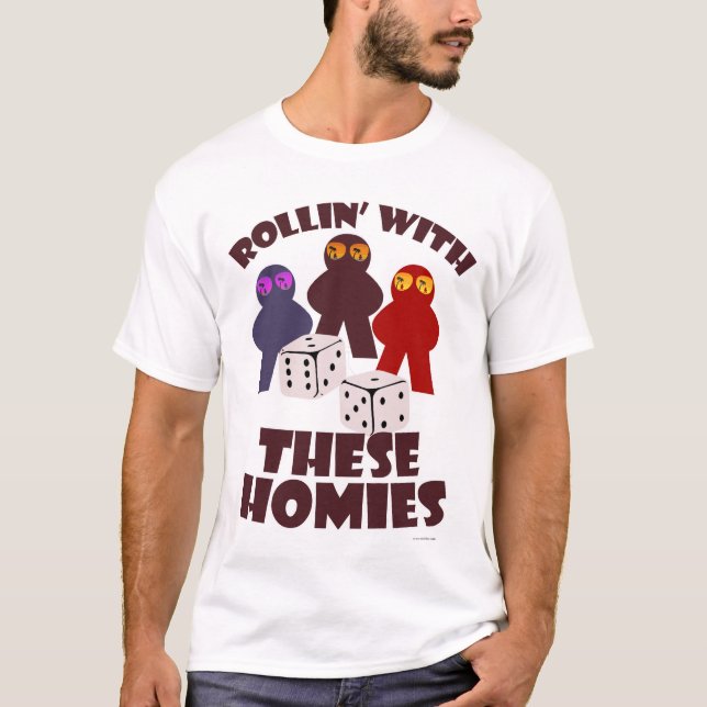 Roligt Rolling Homies Boardmatch Meeple Art T Shirt (Framsida)
