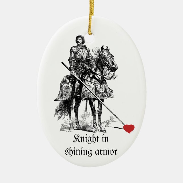 Roligt Romantic Knight i Shining Armor Humor Julgransprydnad Keramik (Framsidan)