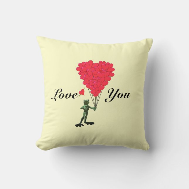 Roligt romantisk tecknad groda valentines kärlek h kudde (Framsida)