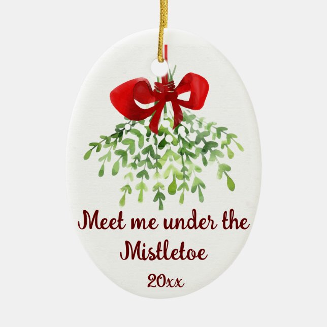 Roligt Romantiskt möte under Mistletoe Citote-jul Julgransprydnad Keramik (Framsidan)