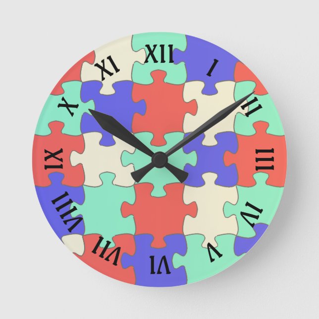 Roligt romerska siffror, färgfull pussel Delar Rund Klocka (Framsida)