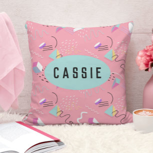 Roligt Rosa 1990-talets bakåtgrafik Kudde