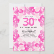 Roligt Rosa Balloons Faux Glitter 30års födelsedag