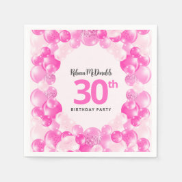 Roligt Rosa Balloons Faux Glitter 30års födelsedag Pappersservett