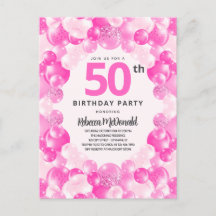 Roligt Rosa Balloons Faux Glitter 50:e Födelsedags