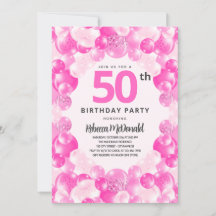Roligt Rosa Balloons Faux Glitter 50:e Födelsedags