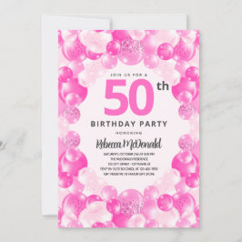 Roligt Rosa Balloons Faux Glitter 50:e Födelsedags Inbjudningar