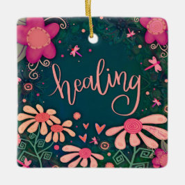 Roligt Rosa Blommigt Ljud Söt Hjärtinflammation Julgransprydnad Keramik