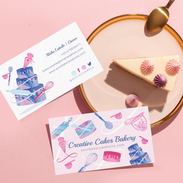 Roligt Rosa Blue Marble Bakery Cakes Verktyg & Ute Visitkort (Skapare uppladdad)