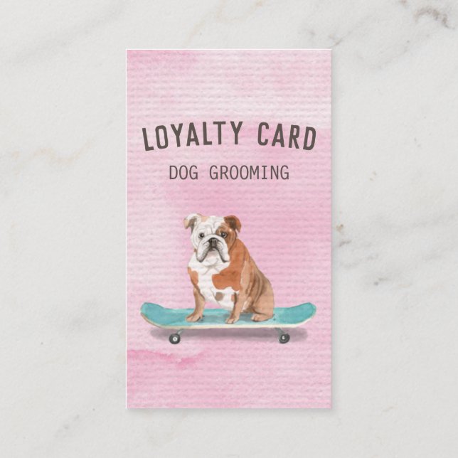 Roligt Rosa Bulldog Hund Grooming Loyalty Card Visitkort (Baksida)