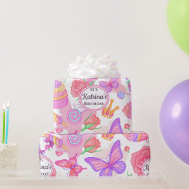 Roligt Rosa Butterfly, cupkaka, Candy Mönster Presentpapper