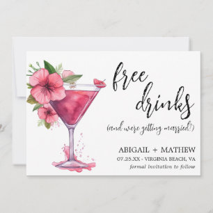 Roligt Rosa Cocktail Trendig Modern Foto Bröllop Spara Datumet