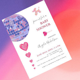 Roligt Rosa Disco Boll Ballons Girl Baby Shower Inbjudningar